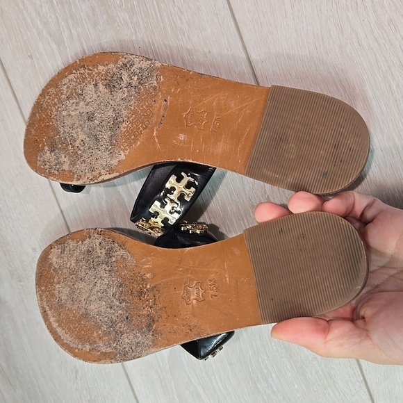 Tory Burch Womens Val Leather Loop Toe Logo Flats Sandals shoes sz 7.5M - Picture 8 of 11